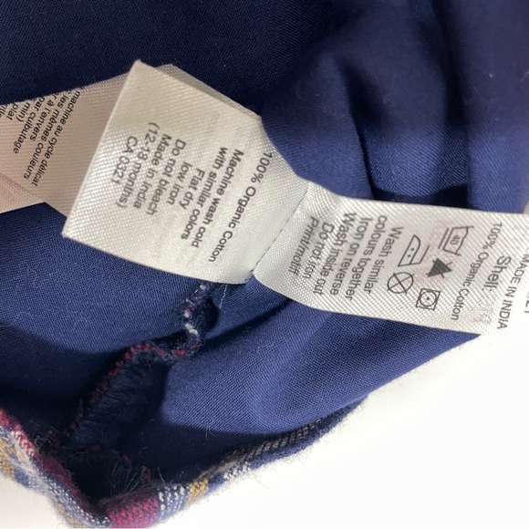 Lilly & Sid 12-18 mo Fall Plaid A Line Ruffle Dress Burgandy Navy & Gold Autumn - Picture 4 of 6